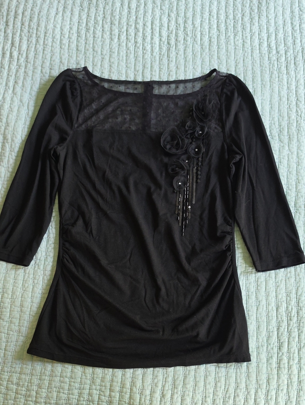 White House Black Market Black Lace Blouse XS